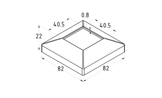 Низ стойки под трубу 40х40 мм, 82х82х0.8, высота 22 мм, полированный (AISI 304) k076 2