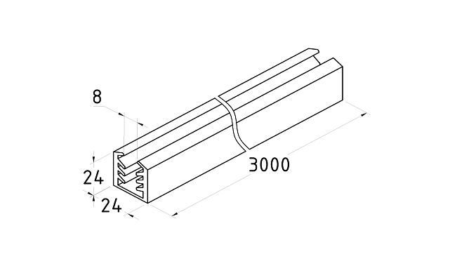 Уплотнитель в поручень с пазом 24х24 для стекла 8 мм (4+4), EPDM Фk309 2
