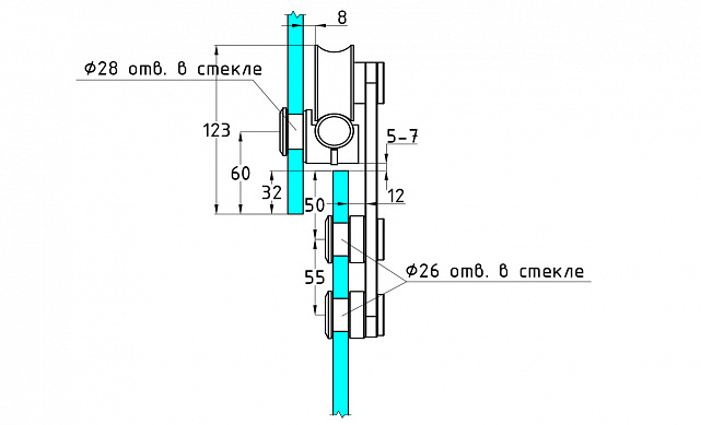 Комплект раздвижной системы для стеклянных дверей, AISI 304, полированный t405 2