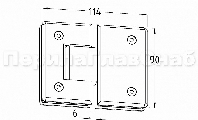 Петля для душевой кабины стекло-стекло 180° 90х55 мм, полированная t303 PSS 3
