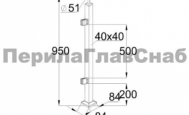 Стойка квадратная 40х40: 2 литых квадратных стеклодержателя, полированная, высота 950 мм (AISI 304) k747-R 2 Стойка квадратная 40х40: 2 литых квадратных стеклодержателя, полированная, высота 950 мм (AISI 304) k747-R 2