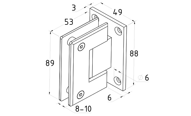 Петля для душевой кабины стена-стекло 90° 90х55 мм AISI 304 полированная t301 PSS 4 Петля для душевой кабины стена-стекло 90° 90х55 мм AISI 304 полированная t301 PSS 4