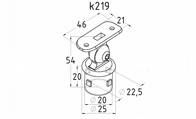 Наконечник палец с регулируемым ложементом, литой, под стойку Ø25.4х1.5 мм, полировка 600 GRIT, нержавеющий AISI 304 k219 2