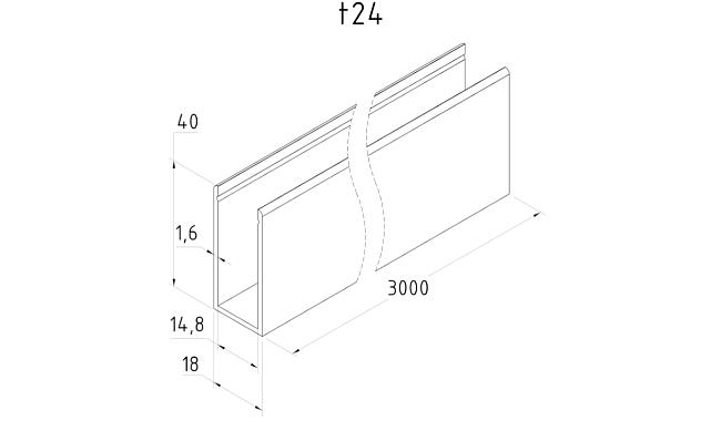 П-образный профиль 40 мм верхний, алюминиевый анодированный, длина 3000 мм т24 AL  3