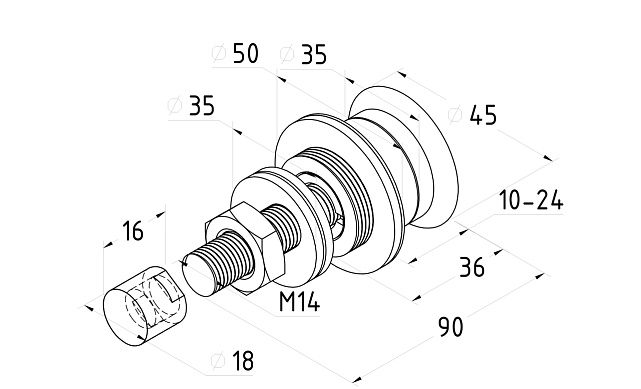 Стеклодержатель (рутель) с зенковкой AISI304 k364 3 Стеклодержатель (рутель) с зенковкой AISI304 k364 3