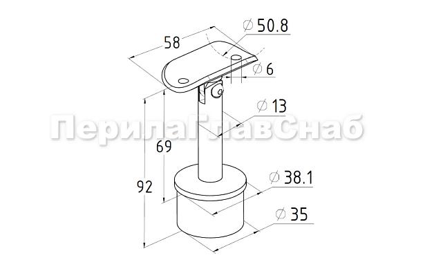 Наконечник палец с регулируемым ложементом под поручень Ø50.8 мм, на стойку Ø38.1х1,5 мм, литой, полированный, повышенной коррозионной стойкости. (AISI 316) k006-3 2 Наконечник палец с регулируемым ложементом под поручень Ø50.8 мм, на стойку Ø38.1х1,5 мм, литой, полированный, повышенной коррозионной стойкости. (AISI 316) k006-3 2