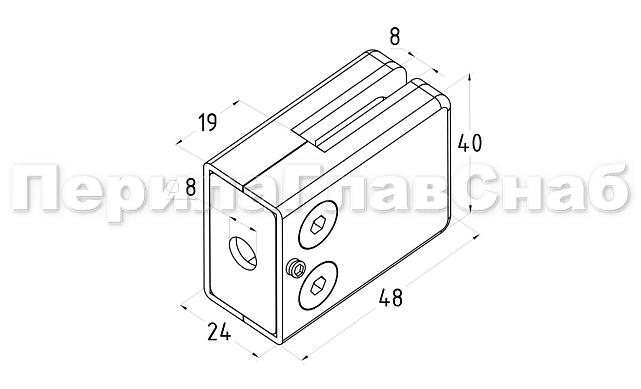 Стеклодержатель штампованный, под стекло 8 мм (4+4 мм), на плоскость 40х24х48 полированный (AISI 304) k352 2