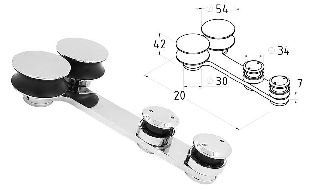 Комплект раздвижной системы для стеклянных дверей, AISI 304, полированный t406 2 Комплект раздвижной системы для стеклянных дверей, AISI 304, полированный t406 2