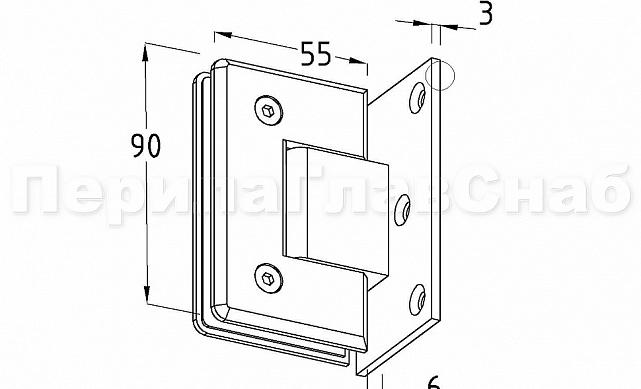 Петля для душевой кабины стена-стекло 90° 90х55 мм латунь-хром, полированная t305 PC 2