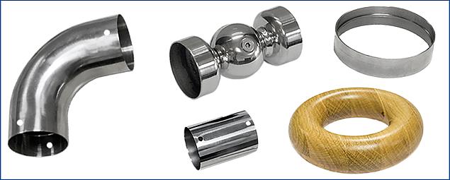 Соединители и отводы для деревянного поручня в Екатеринбурге. Комплектующие для лестничных ограждений и перил ПерилаГлавСнаб