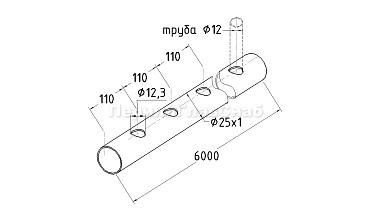 Труба AISI 304 25х1х6000, с перфорацией под  Ø12, 30°, GRIT 600 837-5 купить в Екатеринбурге